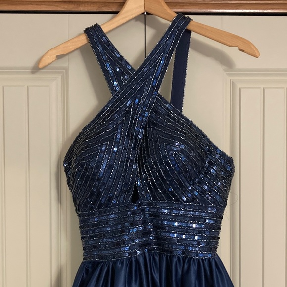 Tiffany Designs by Christina Wu 16327 navy blue long dress beaded top size 10 - Picture 5 of 12